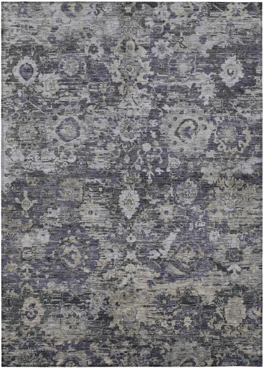 Purple And Gray Floral Washable Indoor Outdoor Area Rug Photo 1