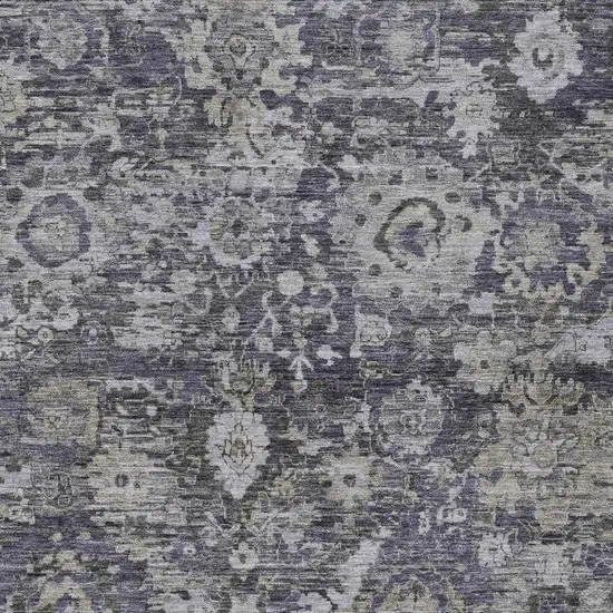 Purple And Gray Floral Washable Indoor Outdoor Area Rug Photo 2