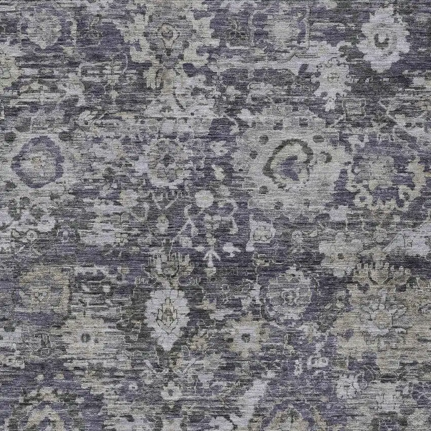 Purple And Gray Floral Washable Indoor Outdoor Area Rug Photo 2
