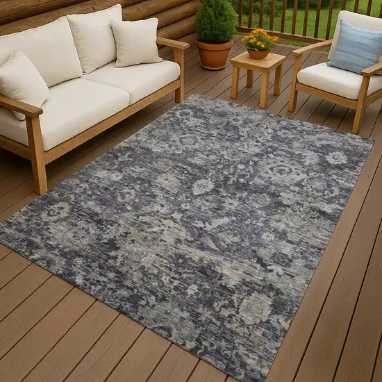 Purple And Gray Floral Washable Indoor Outdoor Area Rug Photo 4