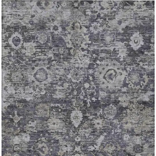 Purple And Gray Floral Washable Indoor Outdoor Area Rug Photo 3