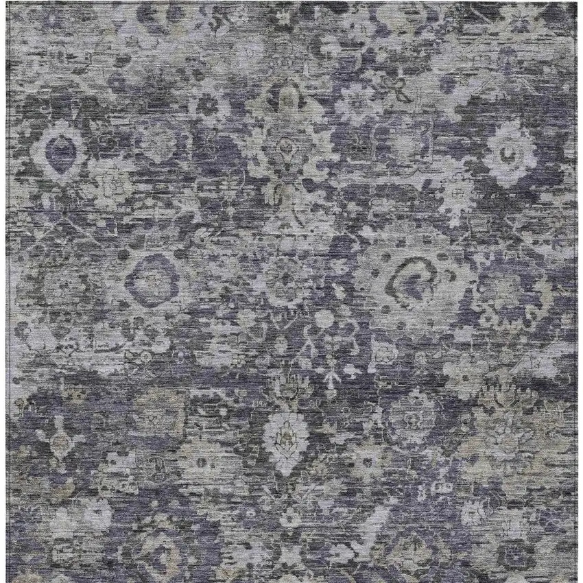 Purple And Gray Floral Washable Indoor Outdoor Area Rug Photo 3