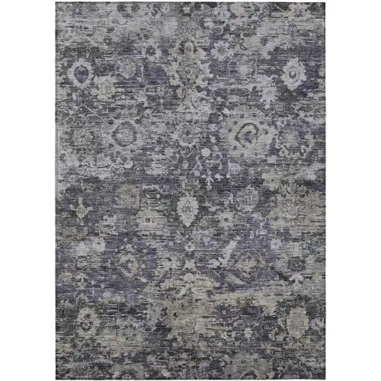 Purple And Gray Floral Washable Indoor Outdoor Area Rug Photo 1