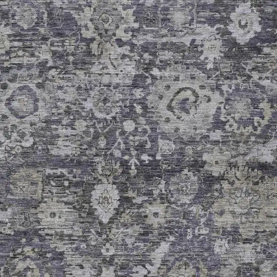 Purple And Gray Floral Washable Indoor Outdoor Area Rug Photo 2