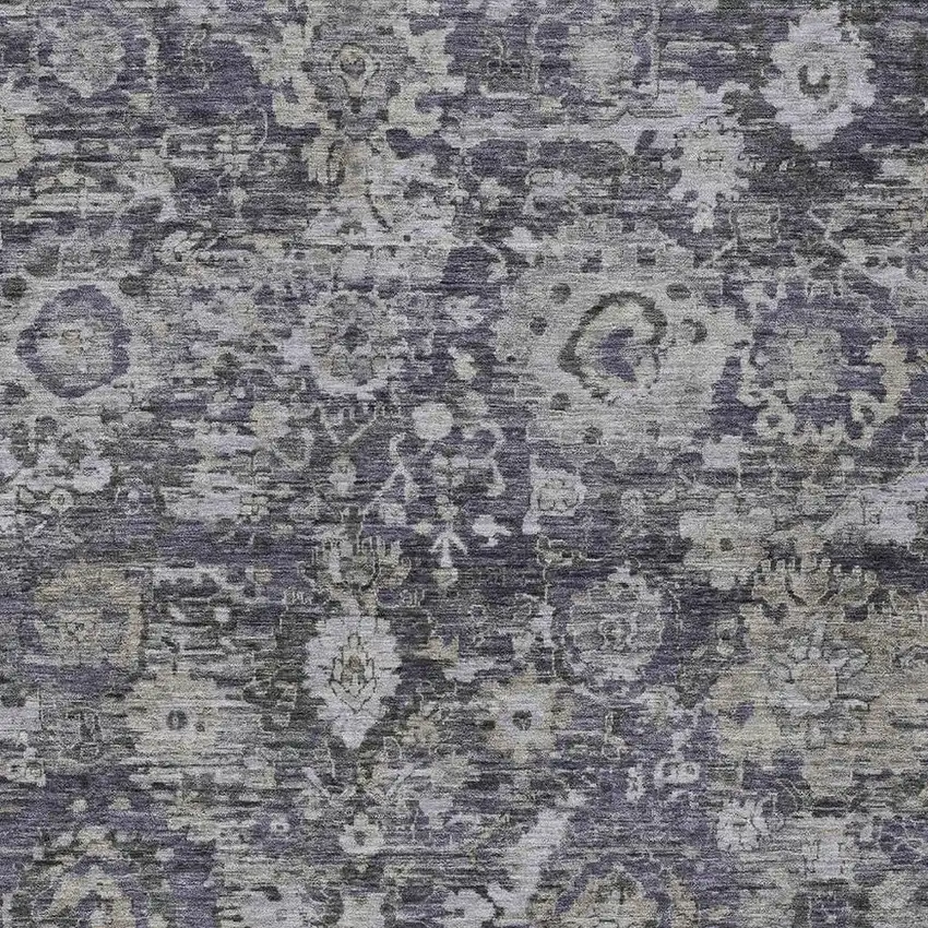 Purple And Gray Floral Washable Indoor Outdoor Area Rug Photo 2