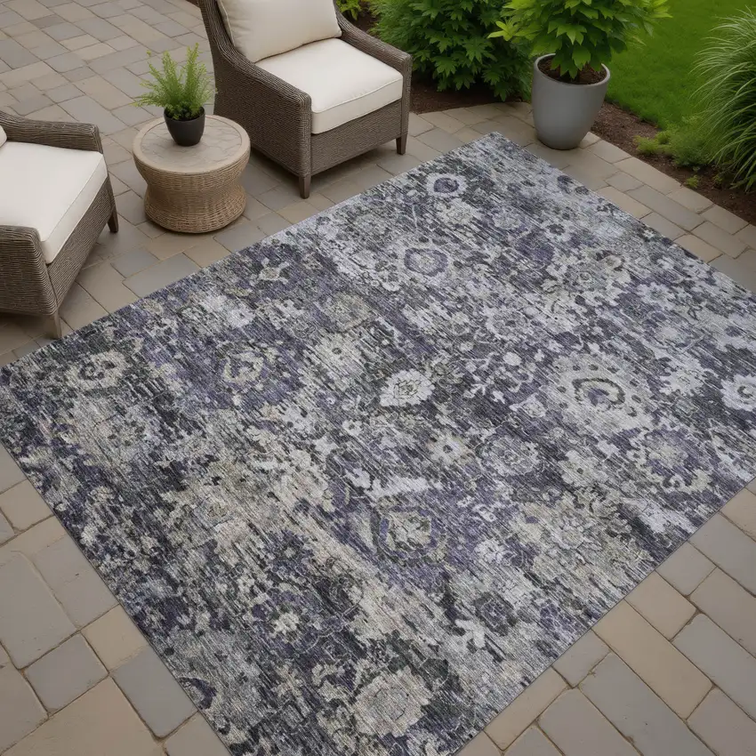 Purple And Gray Floral Washable Indoor Outdoor Area Rug Photo 7