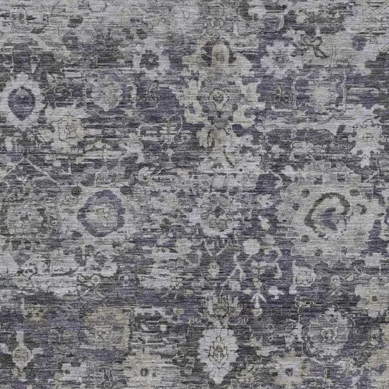 Purple And Gray Floral Washable Indoor Outdoor Area Rug Photo 2