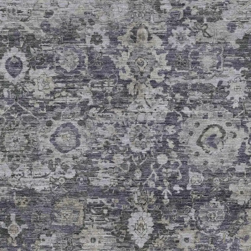 Purple And Gray Floral Washable Indoor Outdoor Area Rug Photo 2
