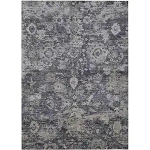 Photo of Purple And Gray Floral Washable Indoor Outdoor Area Rug