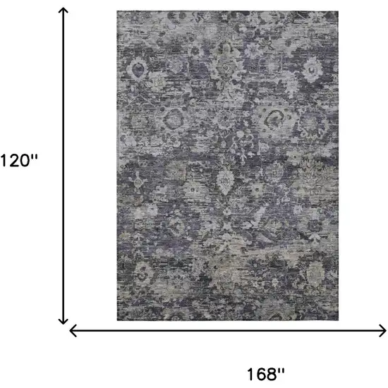 Purple And Gray Floral Washable Indoor Outdoor Area Rug Photo 6