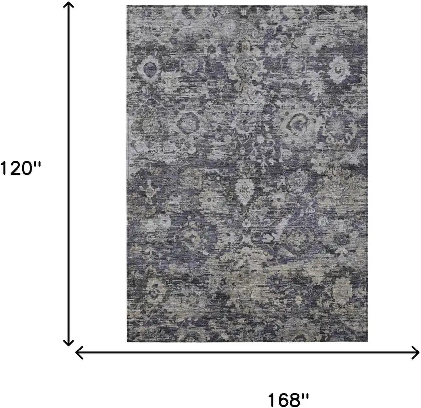 Purple And Gray Floral Washable Indoor Outdoor Area Rug Photo 6