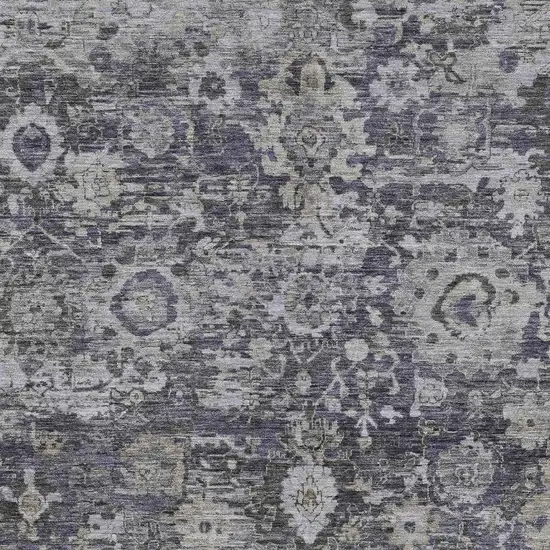 Purple And Gray Floral Washable Indoor Outdoor Area Rug Photo 2