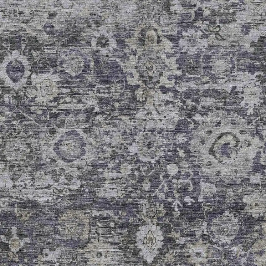 Purple And Gray Floral Washable Indoor Outdoor Area Rug Photo 2