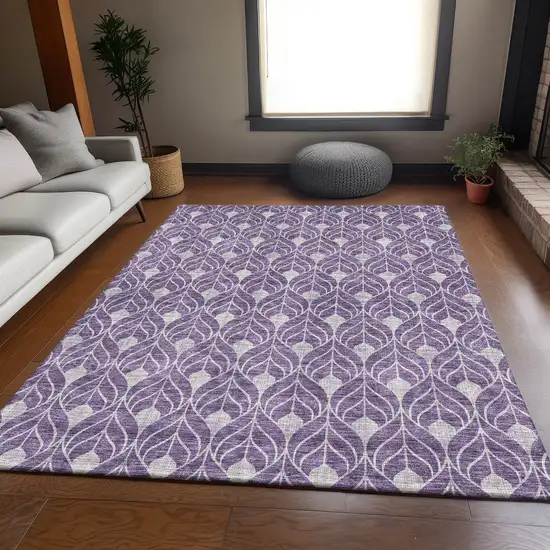 Purple And Gray Geometric Washable Area Rug With UV Protection Photo 5