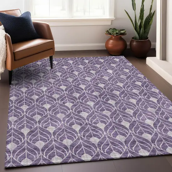 Purple And Gray Geometric Washable Area Rug With UV Protection Photo 4