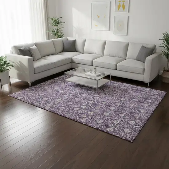 Purple And Gray Geometric Washable Area Rug With UV Protection Photo 2