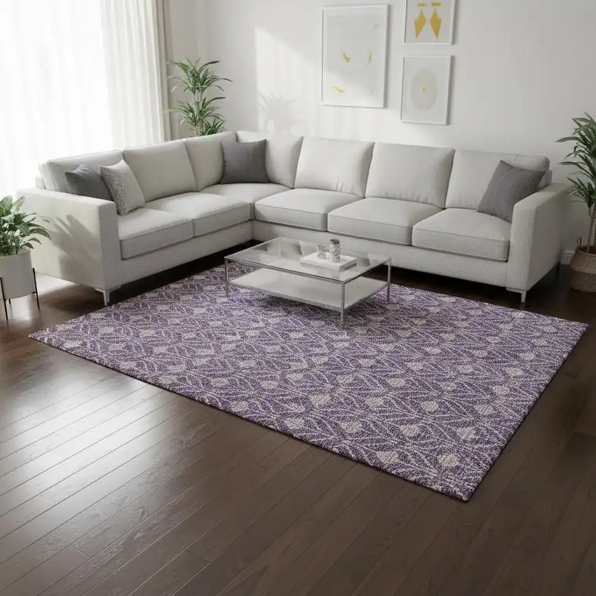 Purple And Gray Geometric Washable Area Rug With UV Protection Photo 2