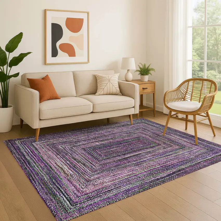 Purple And Gray Geometric Washable Area Rug With UV Protection Photo 4
