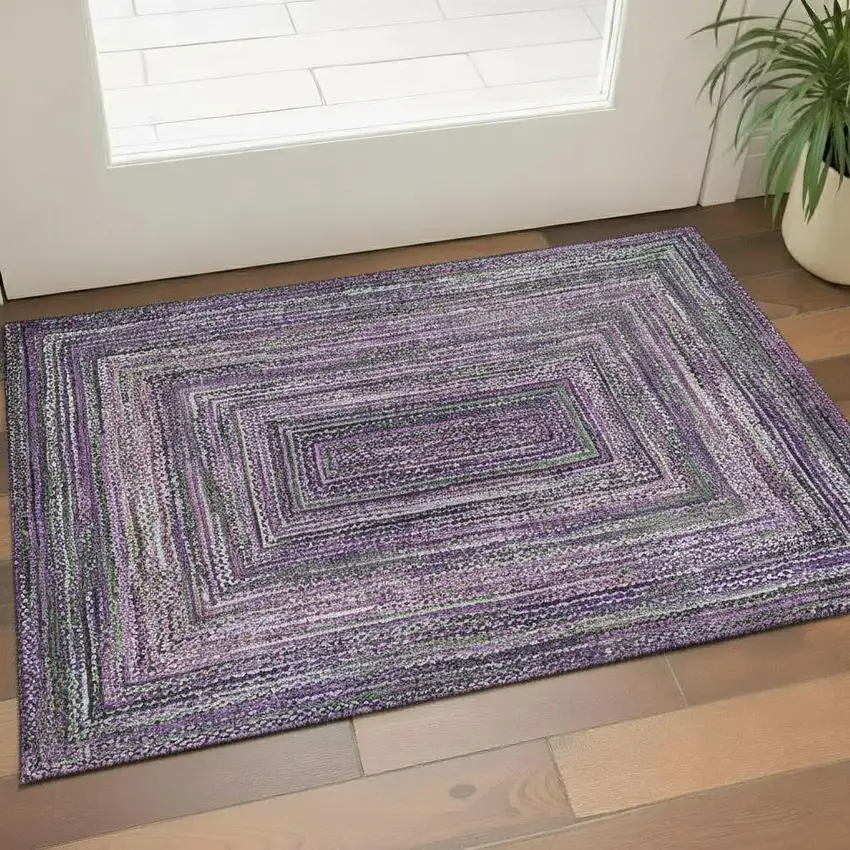 Purple And Gray Geometric Washable Area Rug With UV Protection Photo 2