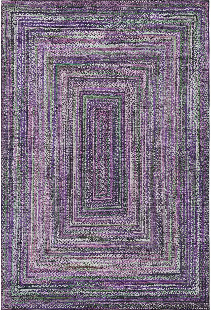 Purple And Gray Geometric Washable Area Rug With UV Protection Photo 3