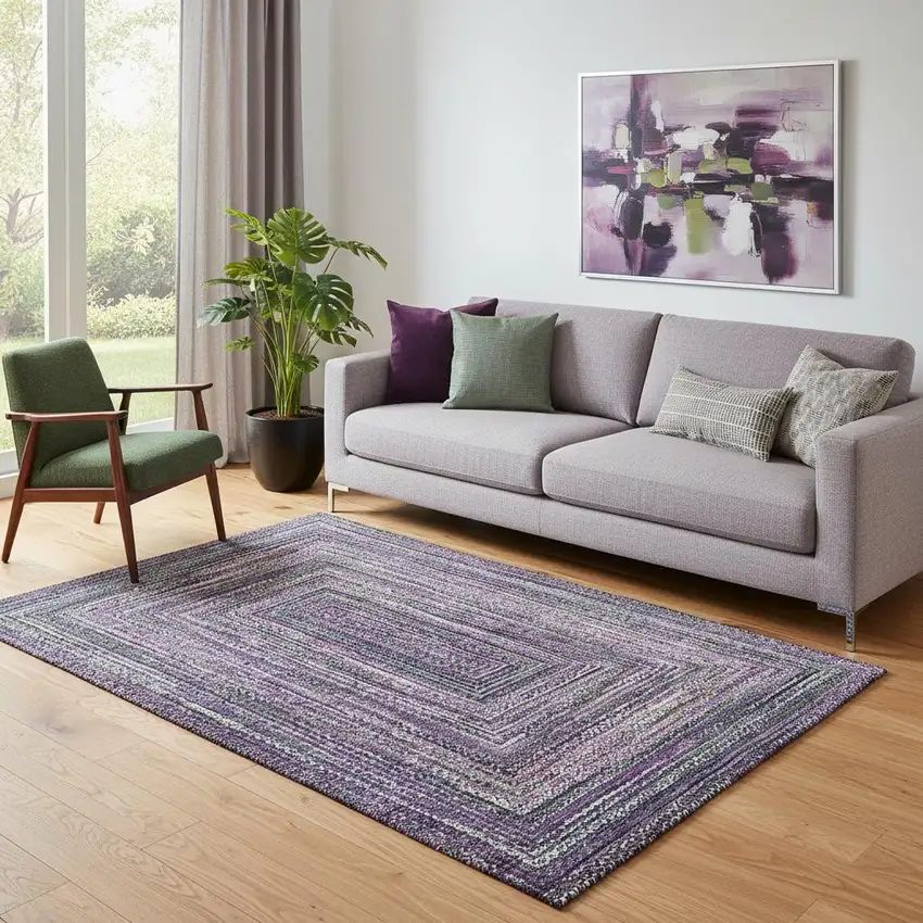 Purple And Gray Geometric Washable Area Rug With UV Protection Photo 2