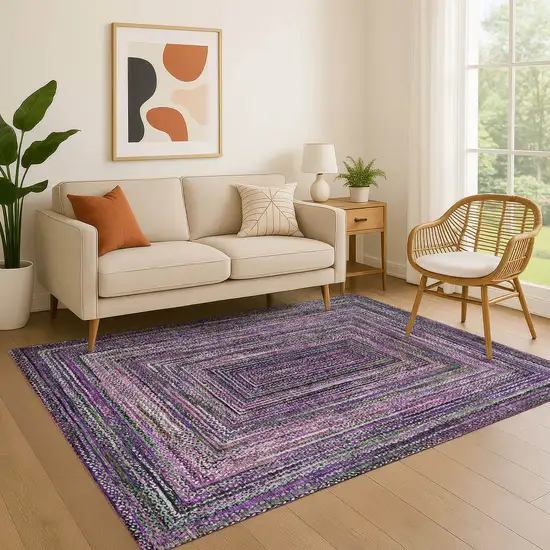 Purple And Gray Geometric Washable Area Rug With UV Protection Photo 4