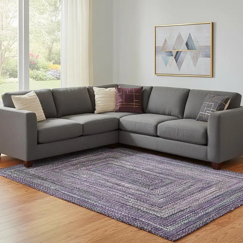 Purple And Gray Geometric Washable Area Rug With UV Protection Photo 2