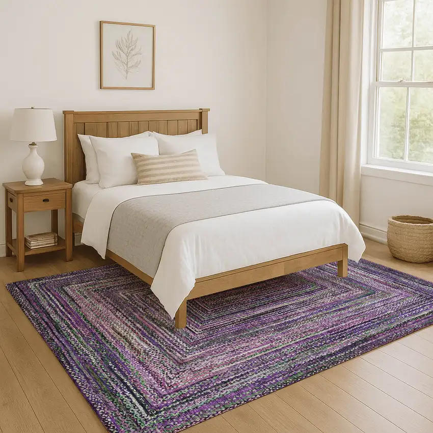 Purple And Gray Geometric Washable Area Rug With UV Protection Photo 5