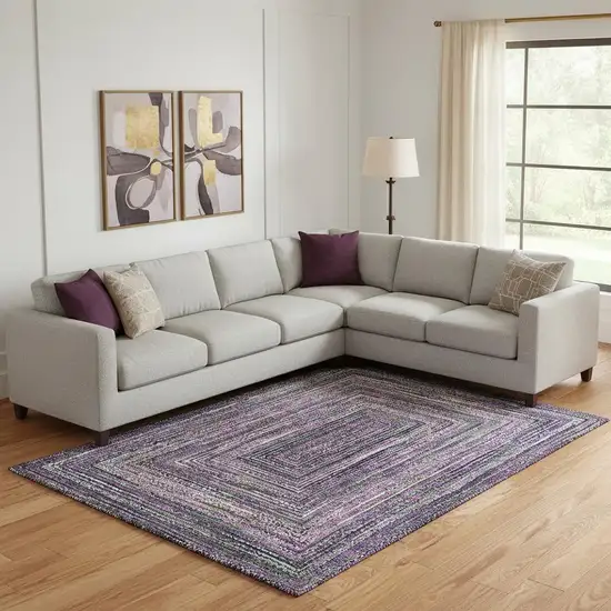 Purple And Gray Geometric Washable Area Rug With UV Protection Photo 2