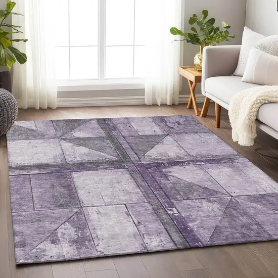 Purple And Gray Geometric Washable Indoor Outdoor Area Rug Photo 6