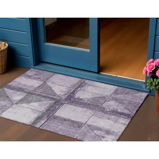 Purple And Gray Geometric Washable Indoor Outdoor Area Rug Photo 2
