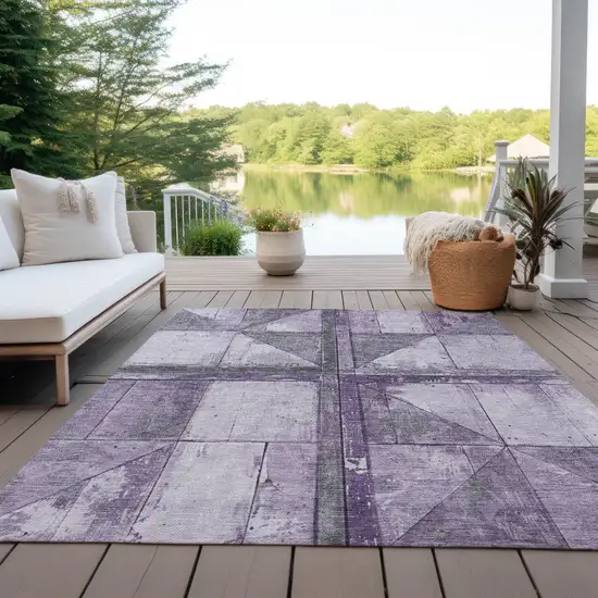 Purple And Gray Geometric Washable Indoor Outdoor Area Rug Photo 5
