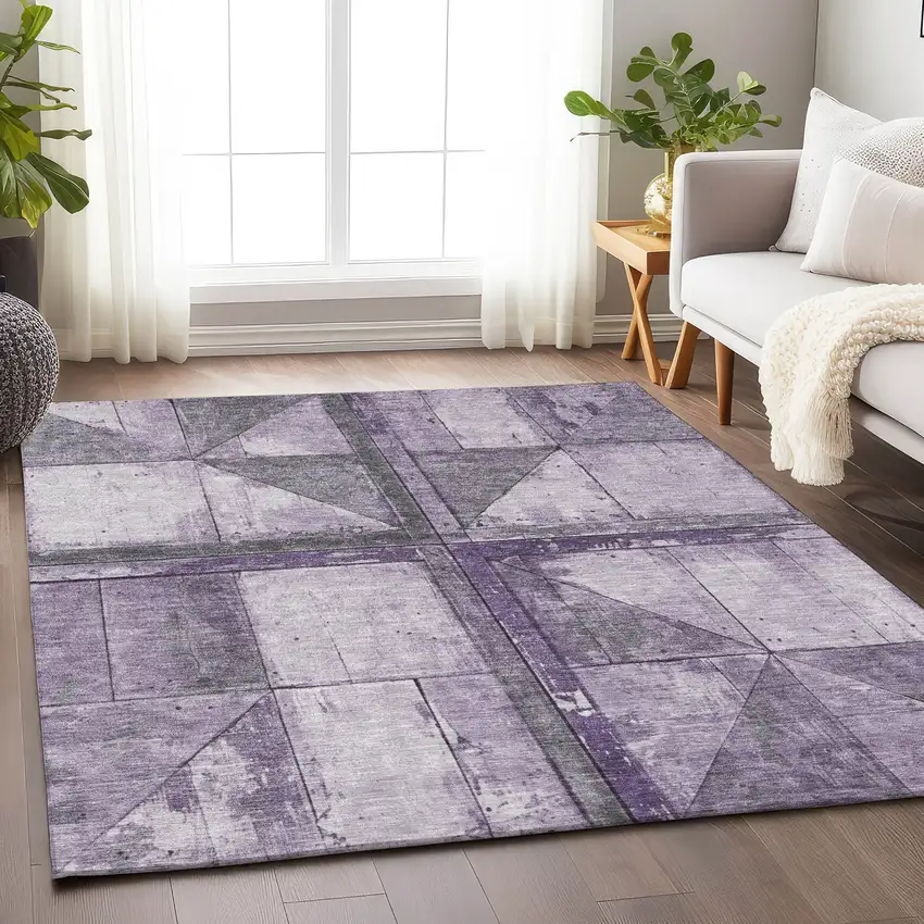 Purple And Gray Geometric Washable Indoor Outdoor Area Rug Photo 6