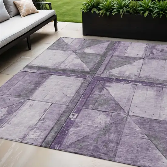 Purple And Gray Geometric Washable Indoor Outdoor Area Rug Photo 2