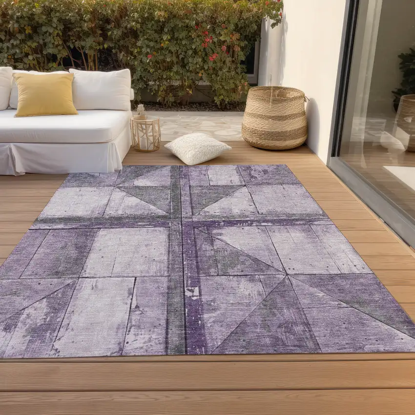 Purple And Gray Geometric Washable Indoor Outdoor Area Rug Photo 8