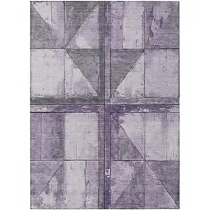 Photo of Purple And Gray Geometric Washable Indoor Outdoor Area Rug
