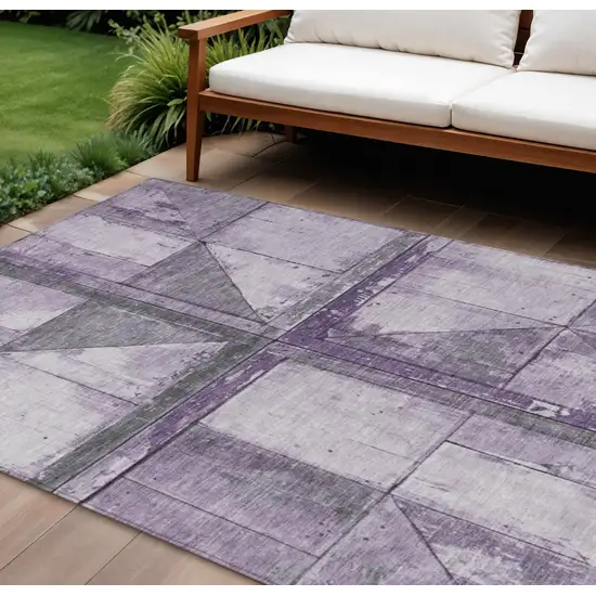 Purple And Gray Geometric Washable Indoor Outdoor Area Rug Photo 2