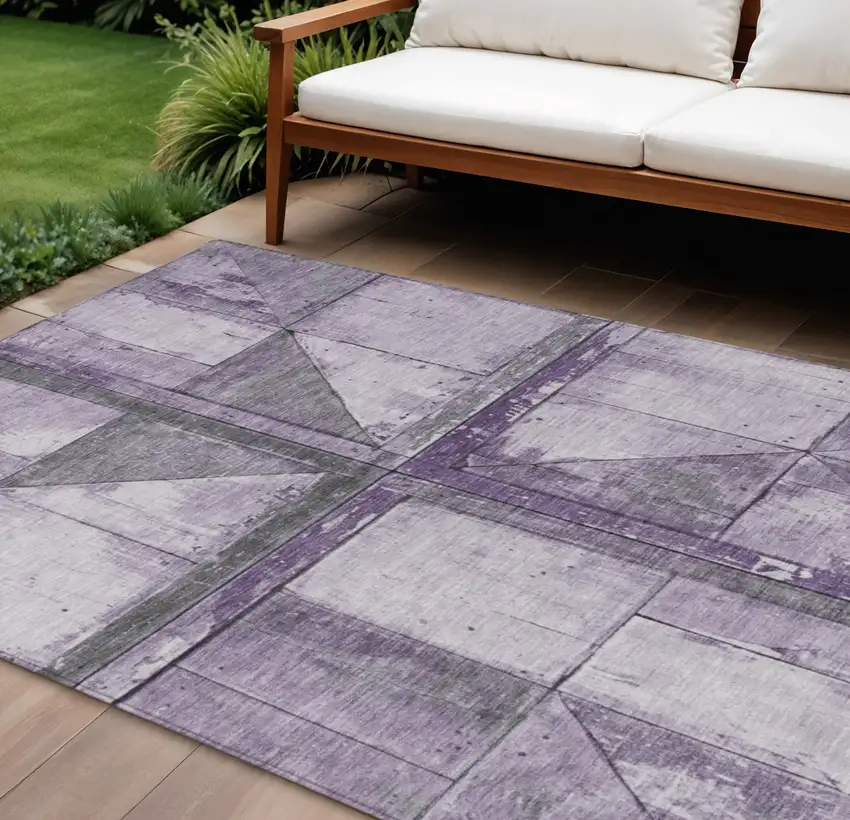 Purple And Gray Geometric Washable Indoor Outdoor Area Rug Photo 2