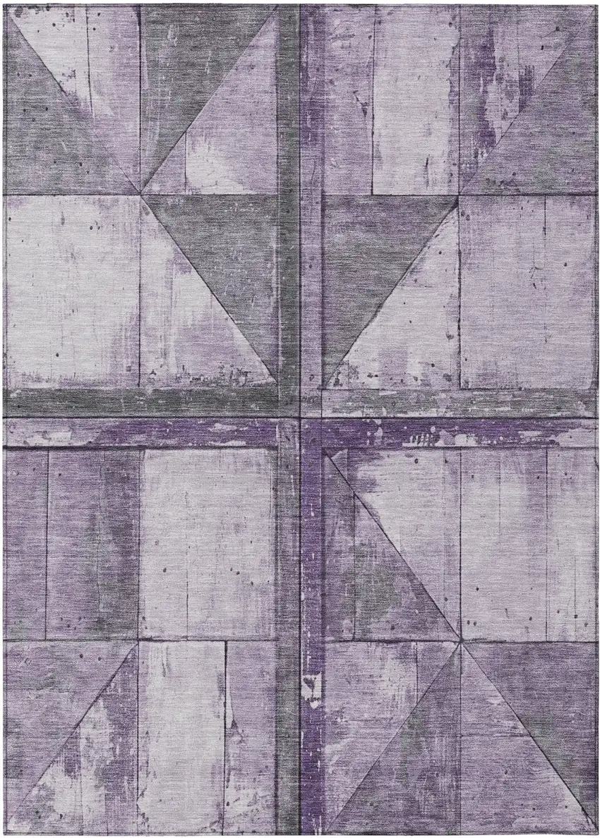 Purple And Gray Geometric Washable Indoor Outdoor Area Rug Photo 1