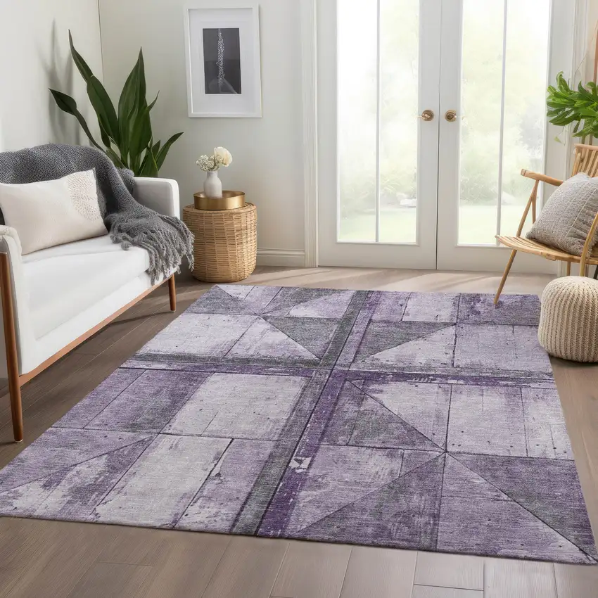 Purple And Gray Geometric Washable Indoor Outdoor Area Rug Photo 7
