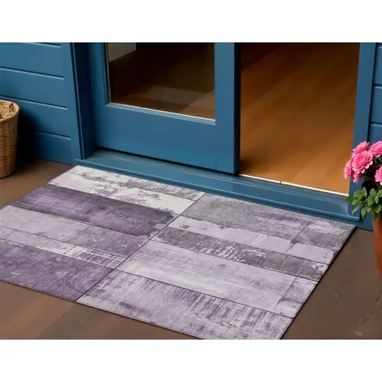 Purple And Gray Geometric Washable Indoor Outdoor Area Rug Photo 2