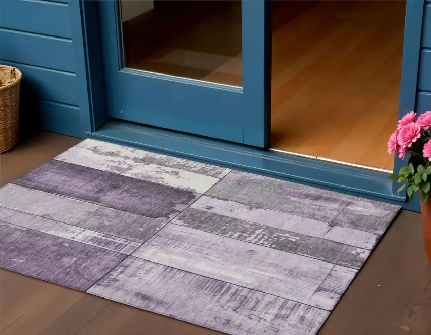 Purple And Gray Geometric Washable Indoor Outdoor Area Rug Photo 2