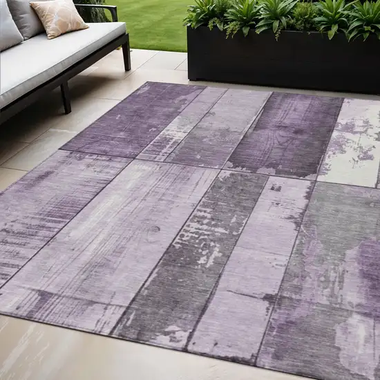 Purple And Gray Geometric Washable Indoor Outdoor Area Rug Photo 2
