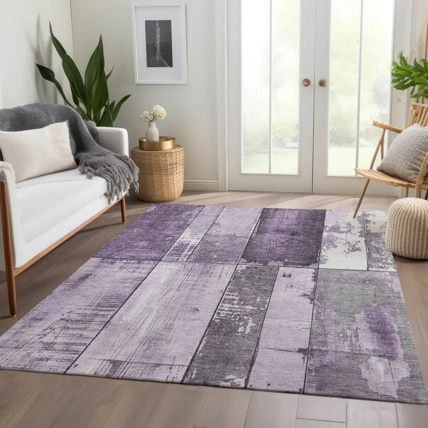 Purple And Gray Geometric Washable Indoor Outdoor Area Rug Photo 6