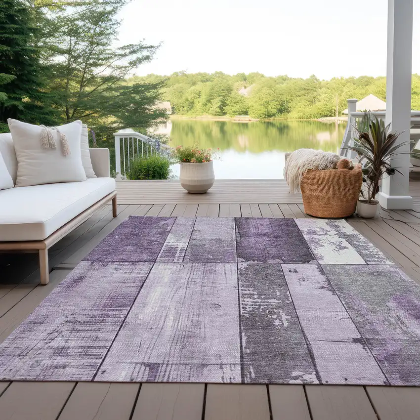 Purple And Gray Geometric Washable Indoor Outdoor Area Rug Photo 4