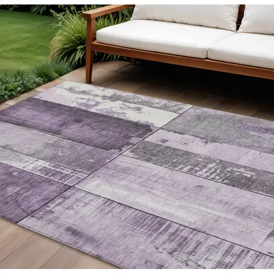Purple And Gray Geometric Washable Indoor Outdoor Area Rug Photo 2