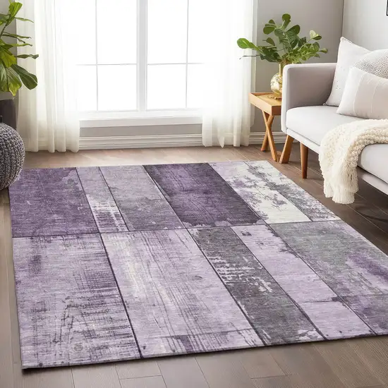 Purple And Gray Geometric Washable Indoor Outdoor Area Rug Photo 5