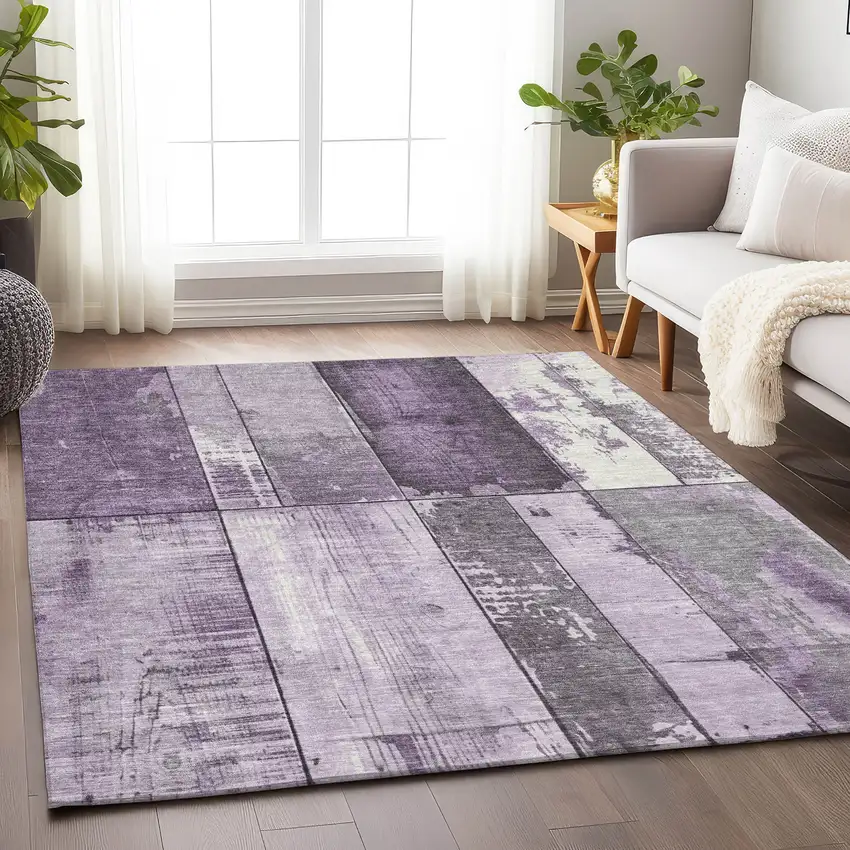 Purple And Gray Geometric Washable Indoor Outdoor Area Rug Photo 5