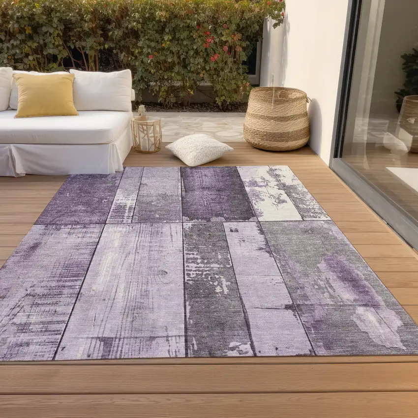 Purple And Gray Geometric Washable Indoor Outdoor Area Rug Photo 7