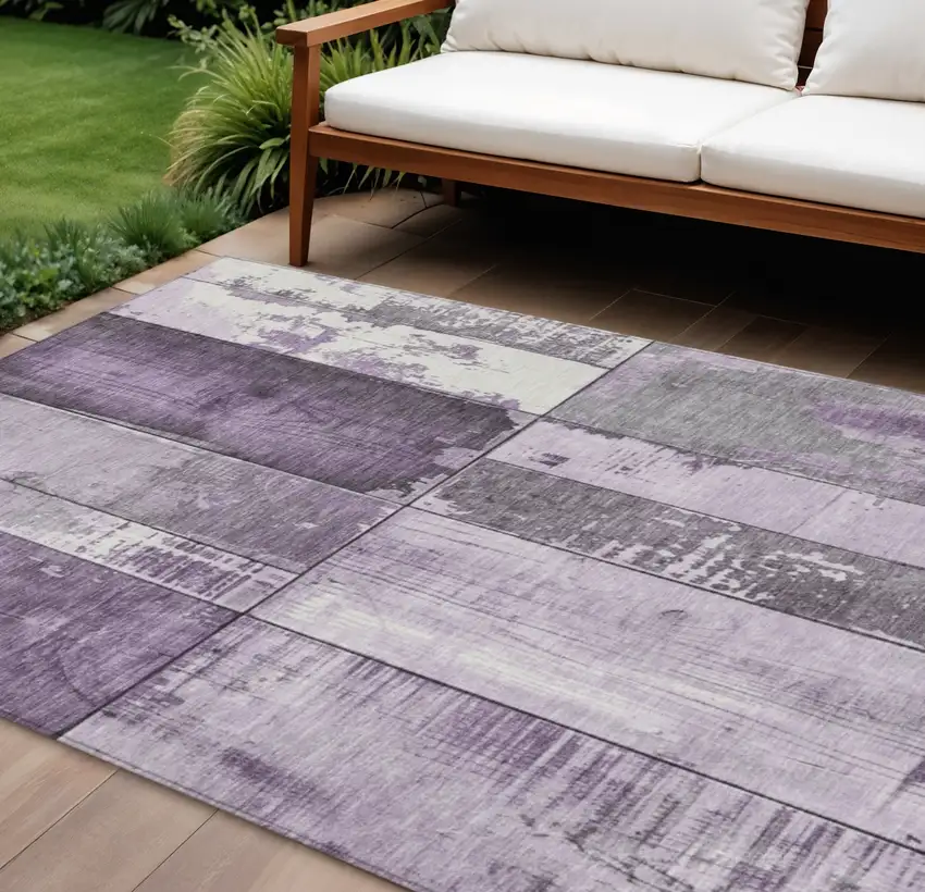 Purple And Gray Geometric Washable Indoor Outdoor Area Rug Photo 2